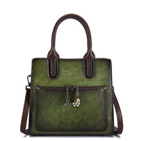 Load image into Gallery viewer, Hand-embossed painted green leather bag
