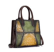 Load image into Gallery viewer, Hand-embossed painted green leather bag
