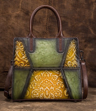 Load image into Gallery viewer, Hand-embossed painted green leather bag
