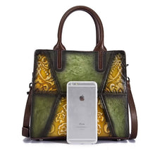 Load image into Gallery viewer, Hand-embossed painted green leather bag
